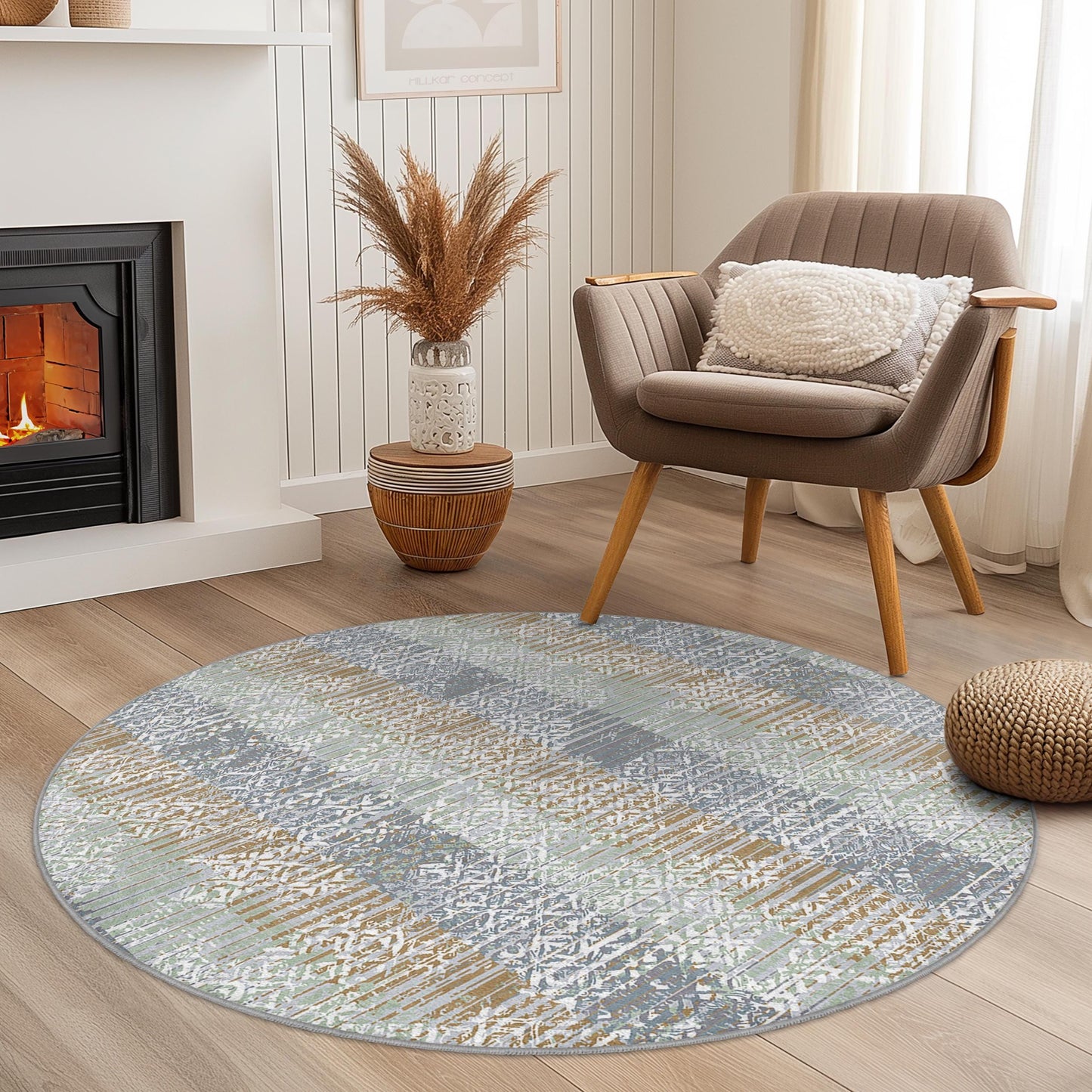Geometric Round Area Rug, Stylish Circular Carpet for Living Room, Modern Home Decor, Soft Plush Floor Mat