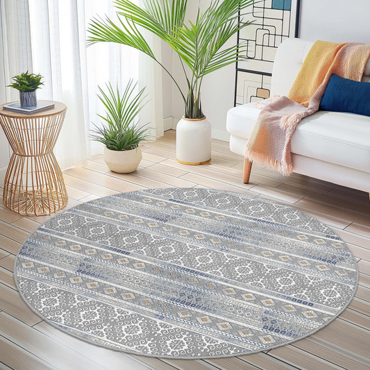 Elegant Geometric Round Area Rug, Round Bohemian Carpet, Soft Living Room Rug, Modern Round Floor Mat, Stylish Home Decor