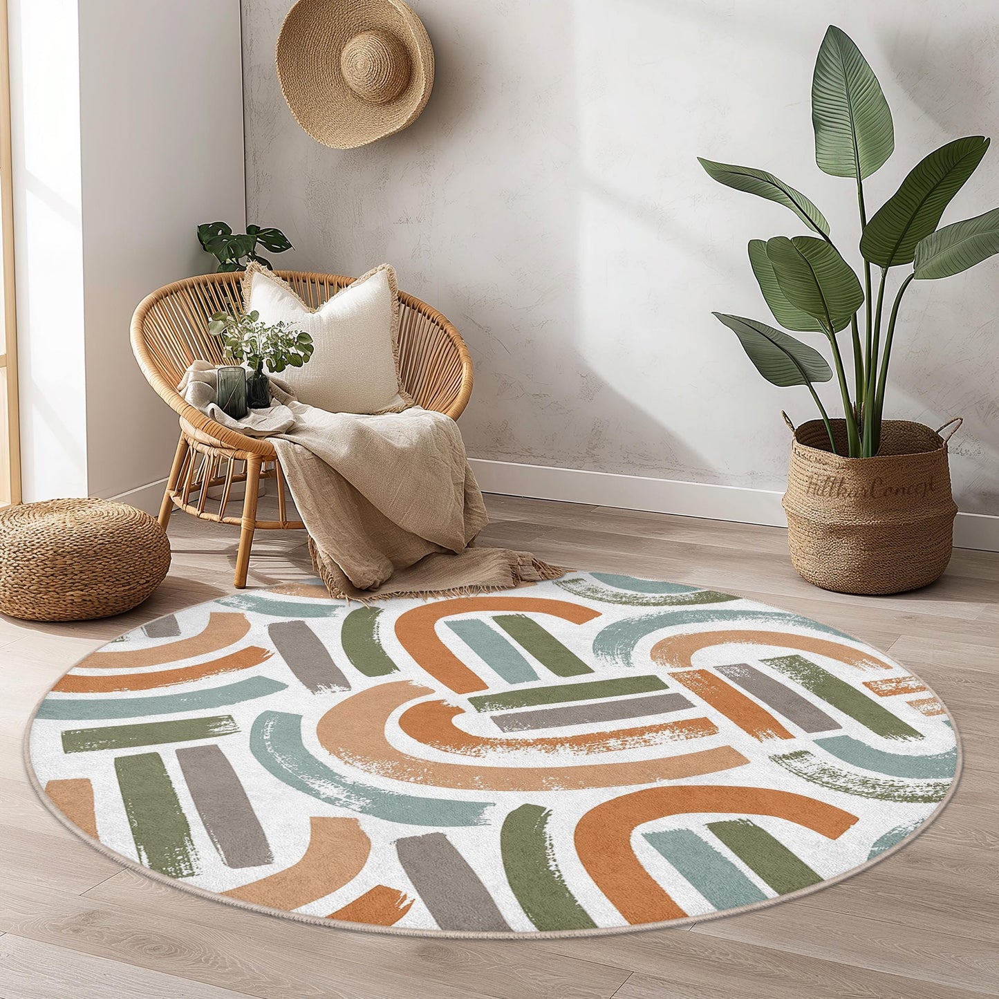 Abstract Round Area Rug, Modern Geometric Circle Carpet, Stylish Living Room Decor, Bohemian Round Rug, Soft Indoor Floor Mat