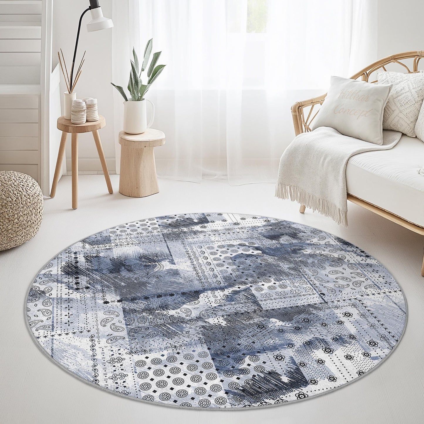 Eleganter runder Teppich, runder Teppich im Bohème-Stil, Wohnzimmerdekoration, weicher runder Teppich, runder Schlafzimmerteppich, Teppich mit einzigartigem Muster