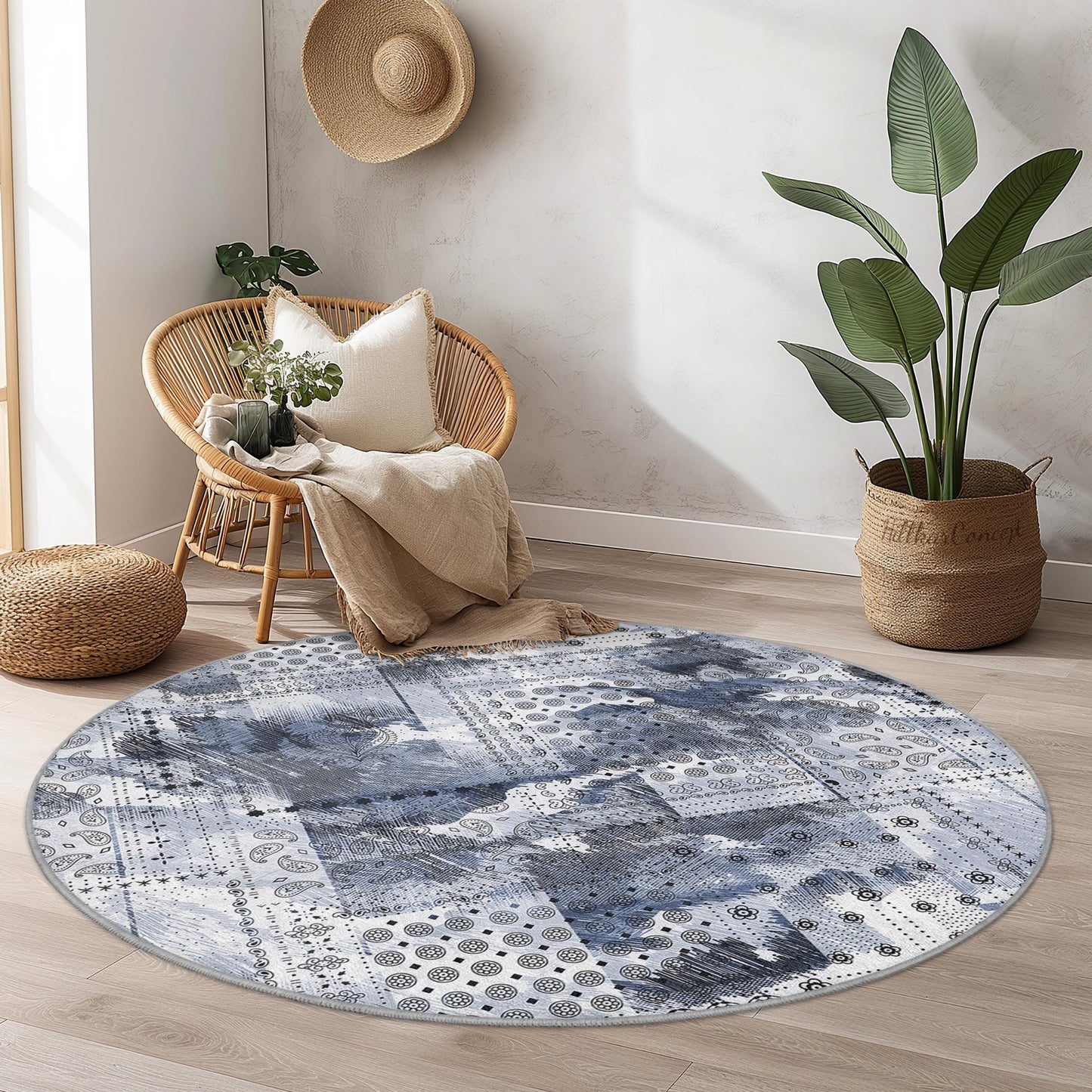 Eleganter runder Teppich, runder Teppich im Bohème-Stil, Wohnzimmerdekoration, weicher runder Teppich, runder Schlafzimmerteppich, Teppich mit einzigartigem Muster