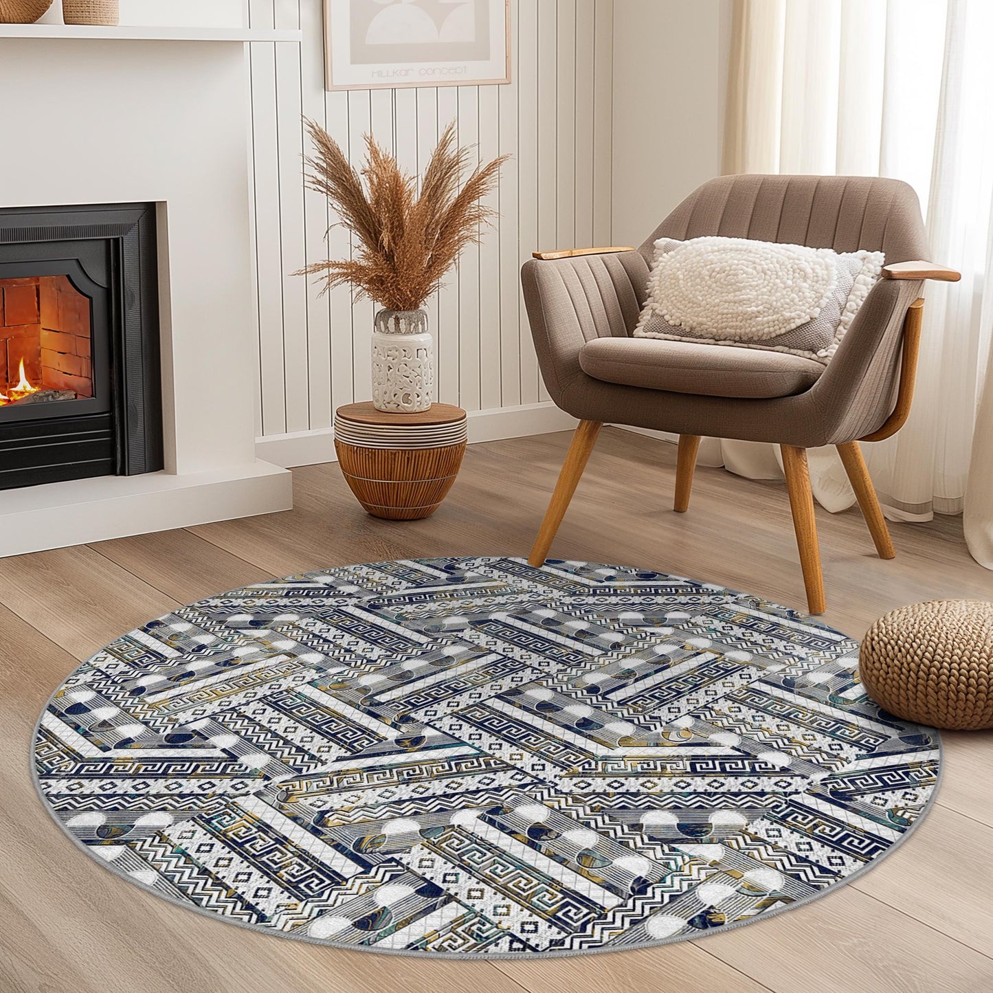Elegant Geometric Round Area Rug, Modern Round Carpet, Living Room Decor, Stylish Round Rug, Indoor Round Mat