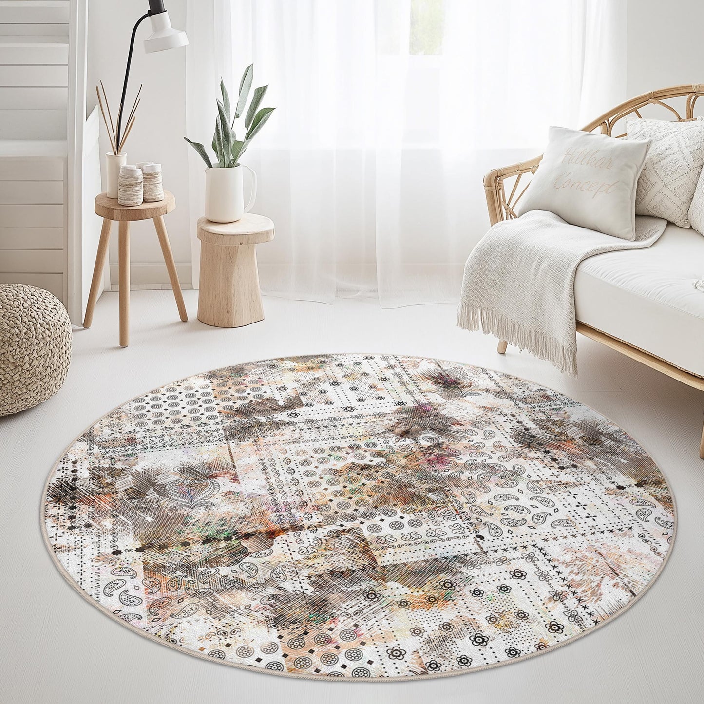 Runder Teppich mit Blumenmuster, Boho-Chic-Teppich, Wohnzimmerdeko, weicher Blumenteppich für Zuhause, moderner runder Teppich für jeden Raum