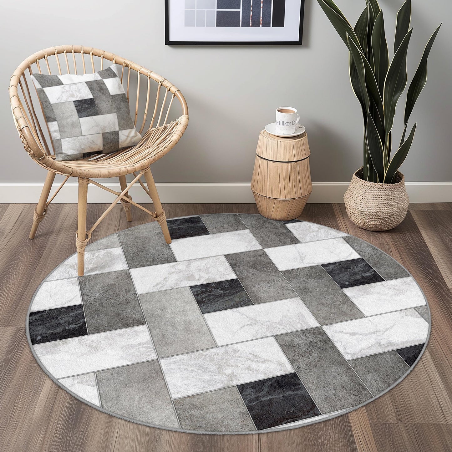 Modern Geometric Round Area Rug, Stylish Round Carpet, Living Room Decor, Soft Round Floor Mat, Contemporary Home Accent