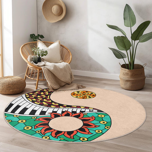 Yin Yang Round Area Rug, Colorful Meditation Rug, Artistic Round Carpet for Living Room, Boho Decor, Unique Floor Mat