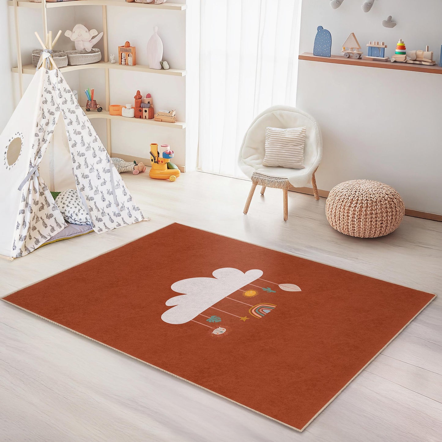 Wolken- und Regenbogen-Kinderteppich, rechteckiger Spielzimmerteppich, Kinderzimmerdekoration, weiche Spielmatte fürs Kinderzimmer, kuscheliger Kleinkinderteppich
