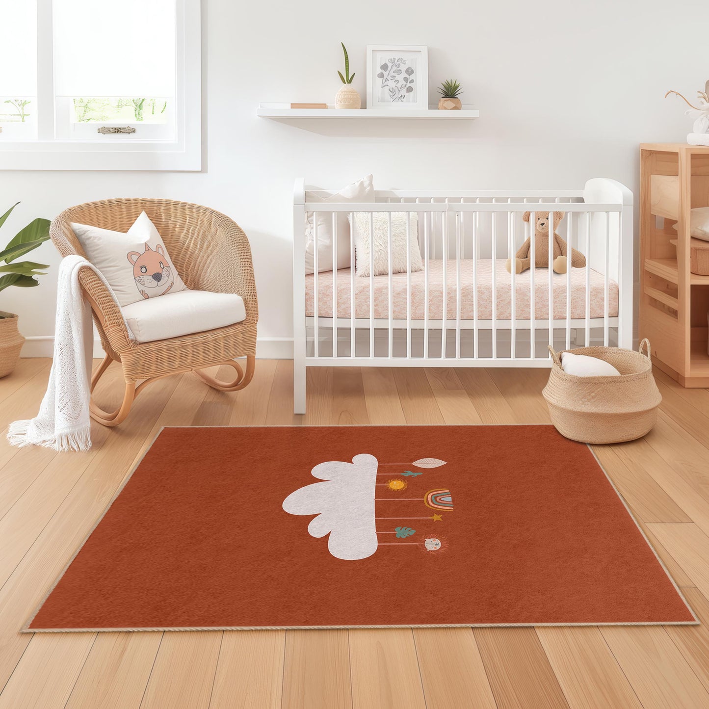 Wolken- und Regenbogen-Kinderteppich, rechteckiger Spielzimmerteppich, Kinderzimmerdekoration, weiche Spielmatte fürs Kinderzimmer, kuscheliger Kleinkinderteppich