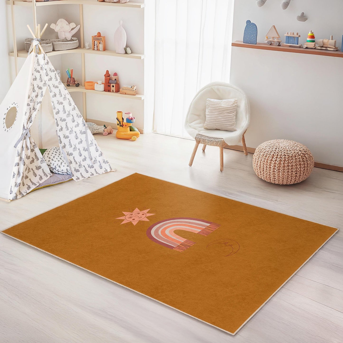 Sonnen- und Regenbogen-Kinderteppich, Boho-Dekoteppich, rechteckiger Teppich für Kinderzimmer, Spielzimmer, Babyzimmerteppich