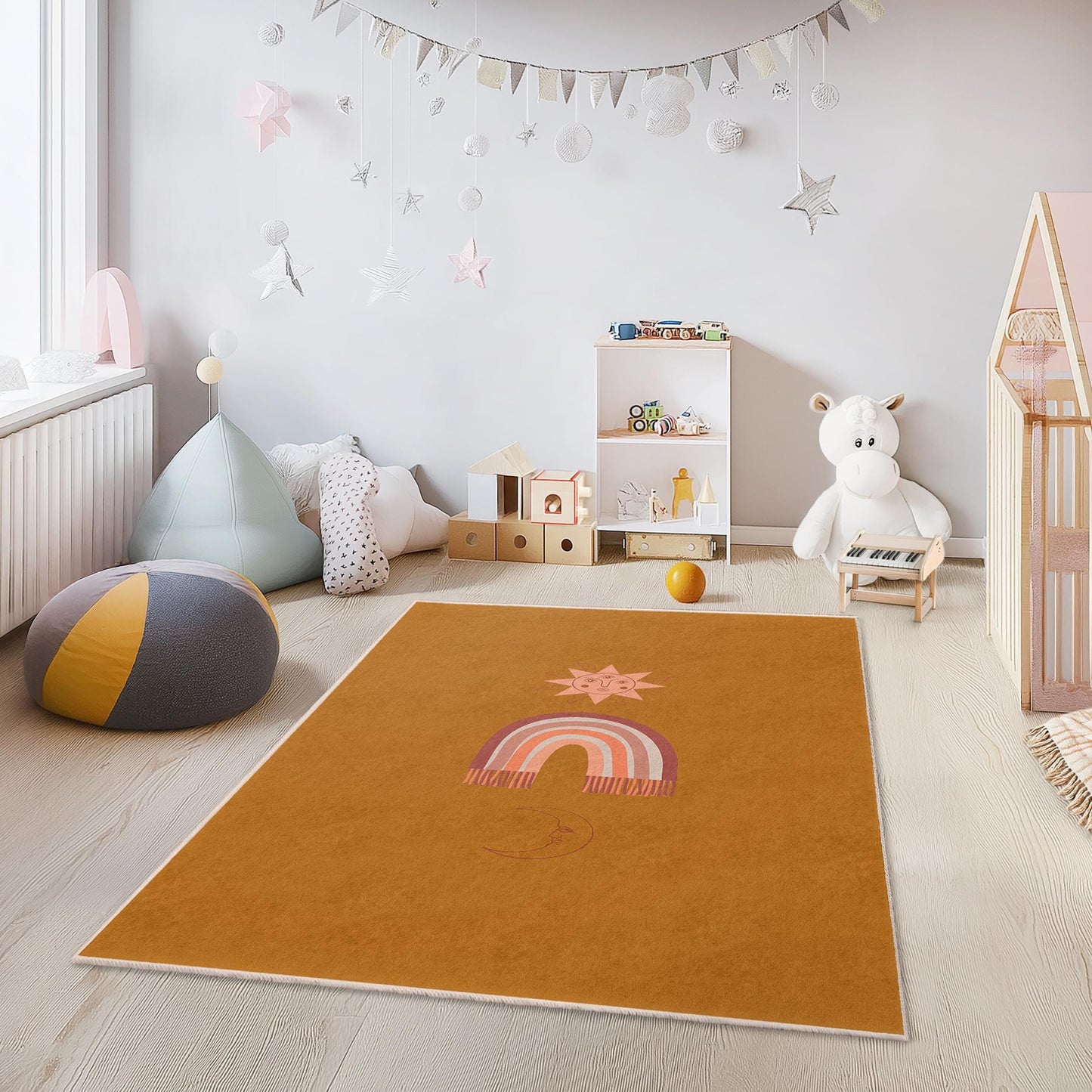 Sonnen- und Regenbogen-Kinderteppich, Boho-Dekoteppich, rechteckiger Teppich für Kinderzimmer, Spielzimmer, Babyzimmerteppich
