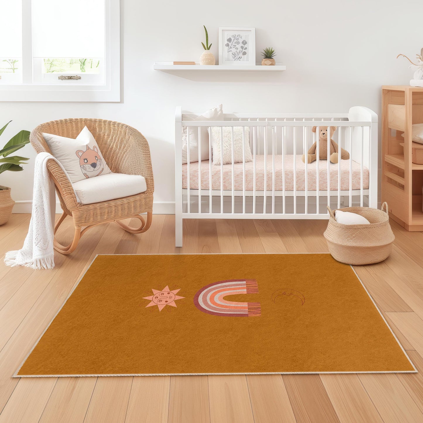 Sonnen- und Regenbogen-Kinderteppich, Boho-Dekoteppich, rechteckiger Teppich für Kinderzimmer, Spielzimmer, Babyzimmerteppich