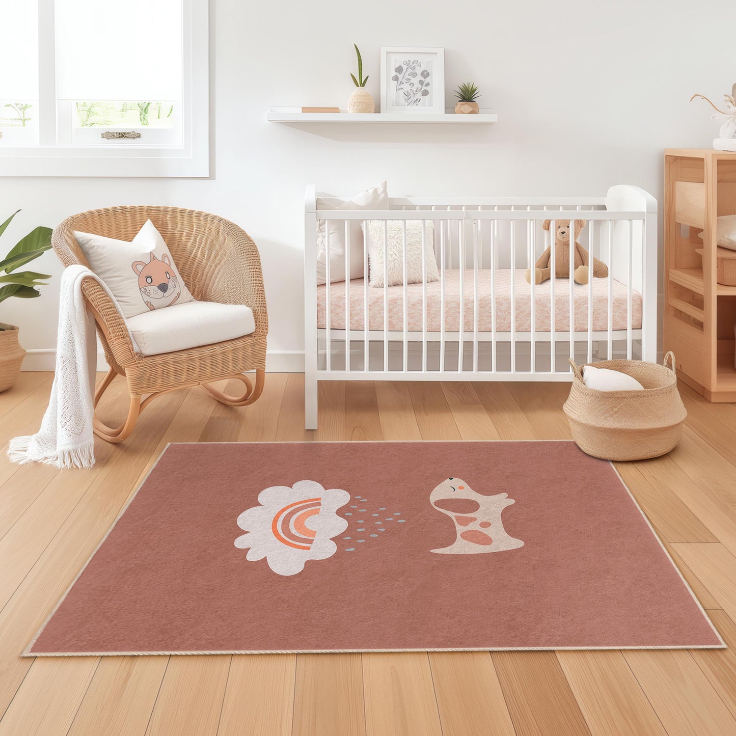 Niedlicher Teppich mit Hunde- und Regenbogenmuster, rechteckiger Teppich fürs Kinderzimmer, Spielzimmerdeko, Kinderzimmerteppich, weiches Haustiermotiv für Kinder