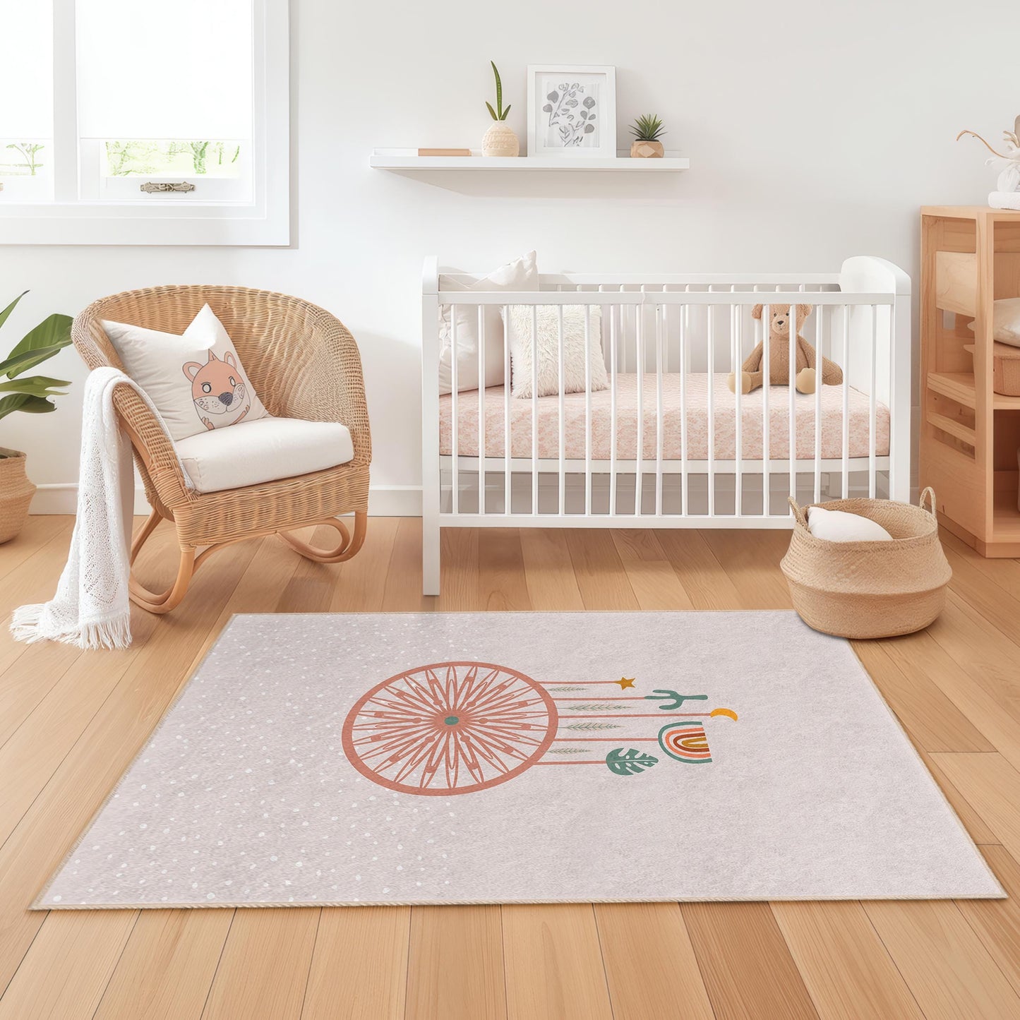 Rechteckiger Kinderteppich mit Traumfänger-Motiv, niedlicher Kinderzimmerteppich, Boho-Spielzimmerdeko, weicher Kinderteppich fürs Schlafzimmer