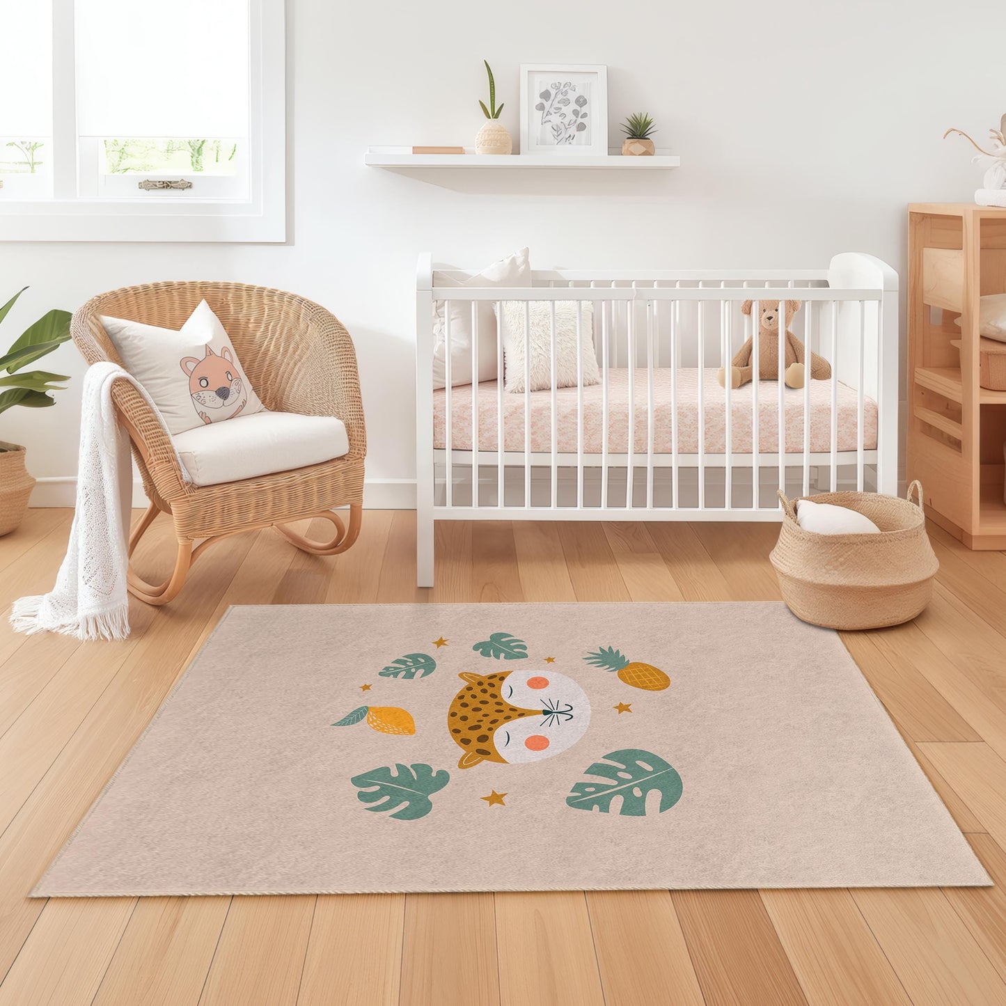 Niedlicher Leoparden-Kinderteppich, rechteckiger Teppich mit Tiermotiven, Kinderzimmerdeko, Spielzimmerteppich, weiche Spielmatte