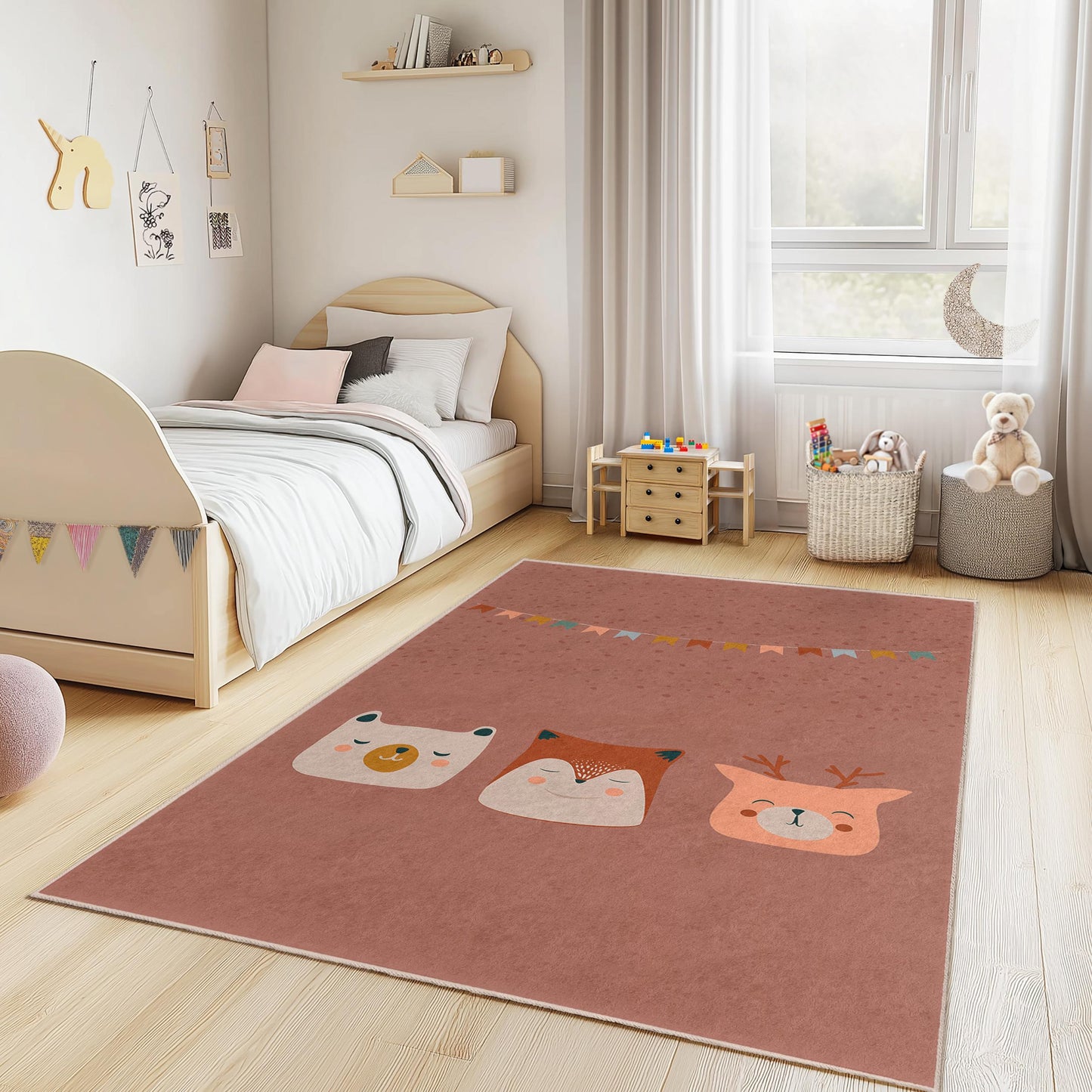 Bunte Tiergesichter-Kinderteppiche, niedliche Tiermotive, rechteckige Kinderzimmerteppiche, Kinderzimmerdeko, Spielzimmerteppiche, weiche Babyteppiche