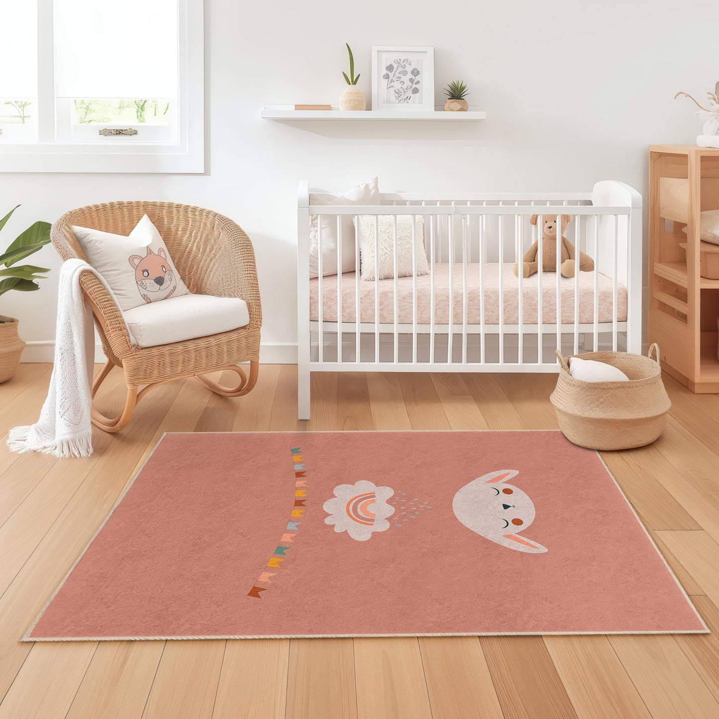 Hasen-Regenbogen-Kinderteppich: Weicher Teppich für Kinderzimmer und Spielzimmer