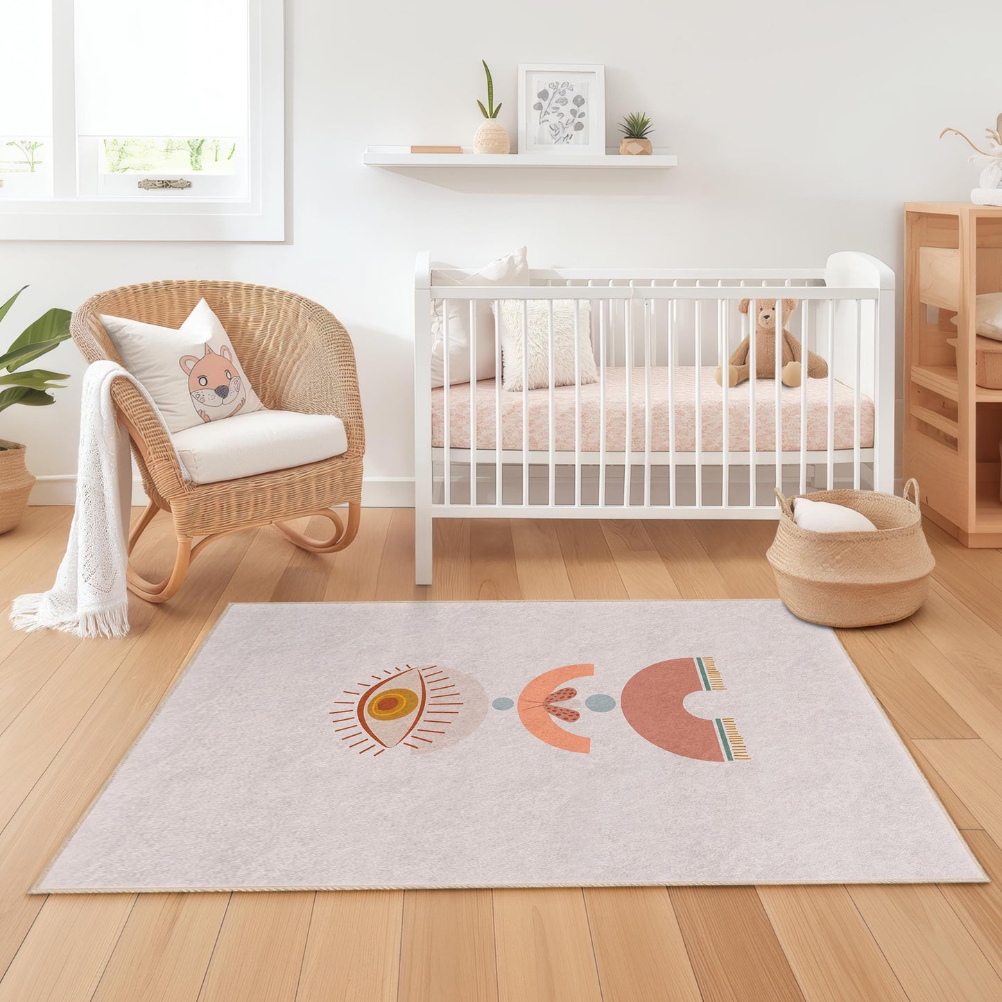 Rechteckiger Kinderteppich mit geometrischem Augenmuster, moderner Kinderzimmerteppich, Spielzimmerdekoration, weicher Kinderteppich, trendige Kinderzimmermatte