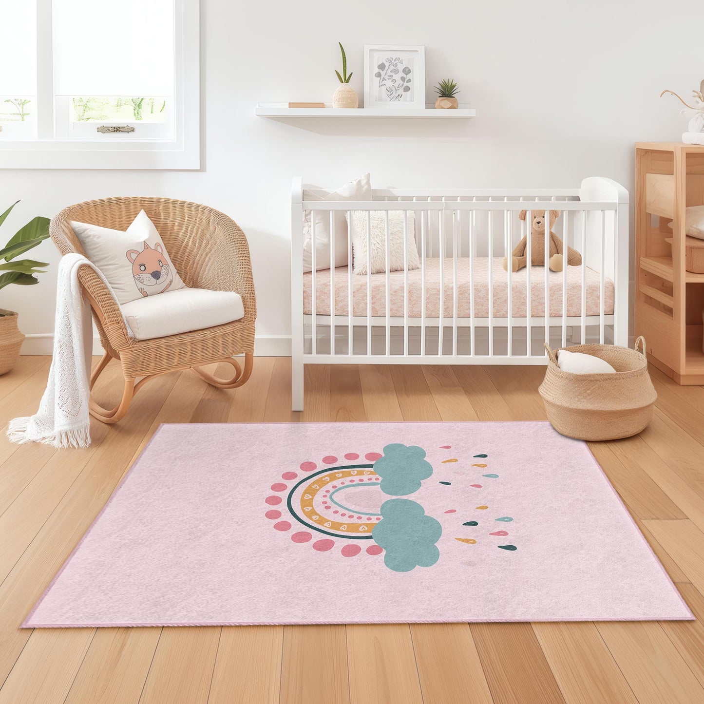 Kinderzimmerteppich mit Regenbogen und Wolken, bunter Regenbogen-Teppich, Spielzimmerdeko, niedlicher Kinderteppich, Teppich für das Kinderzimmer, Spielmatte
