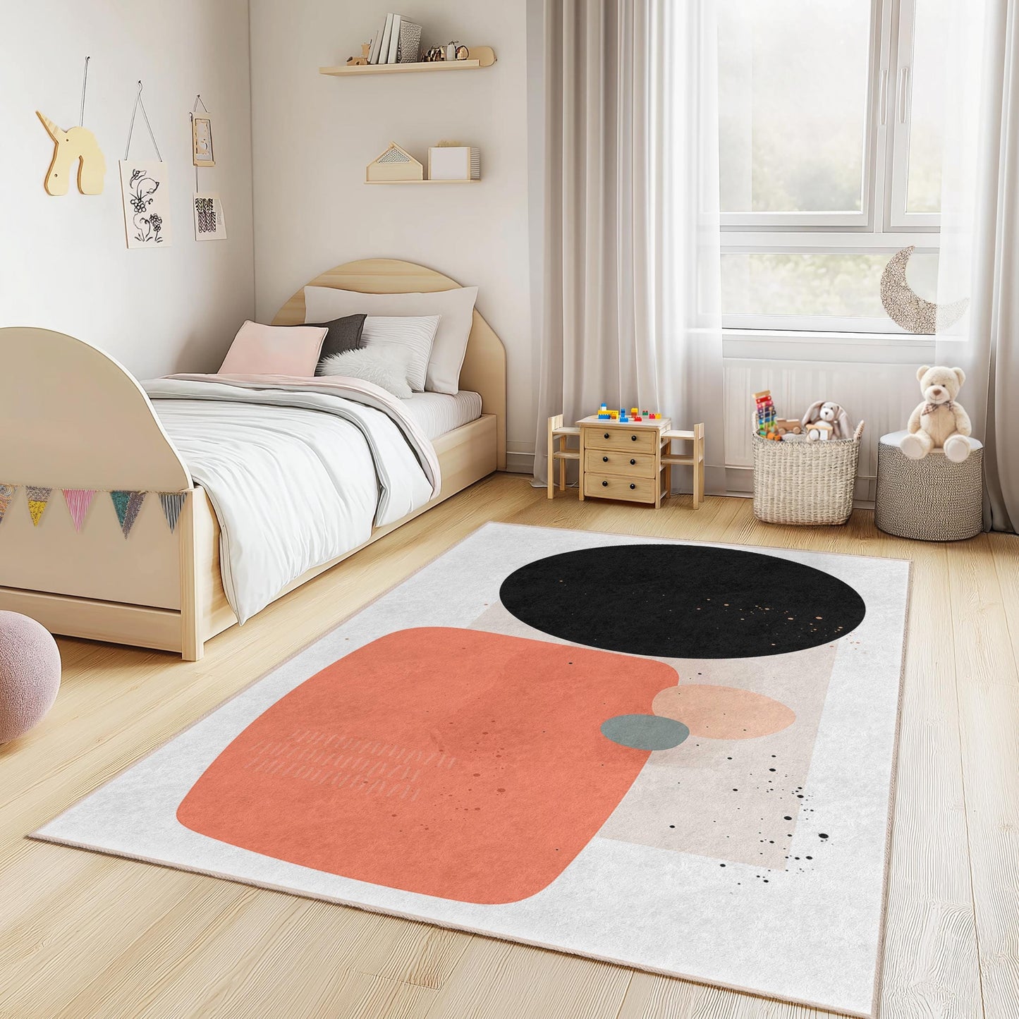 Rechteckiger Kinderteppich mit abstraktem geometrischem Muster, Spielzimmerdeko, weicher Teppich für Kinder, moderner Kinderzimmerteppich, stilvolle Wohnaccessoires