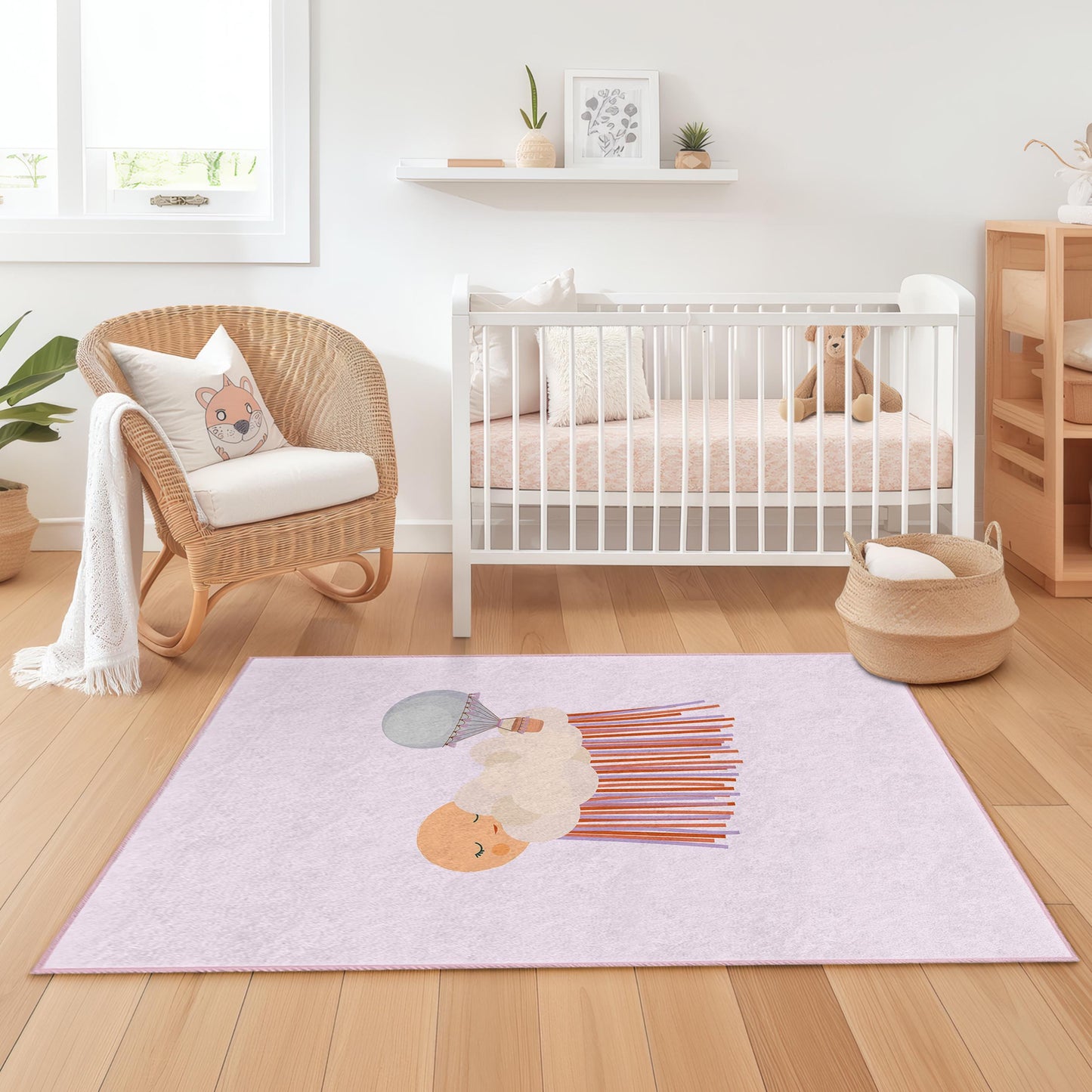 Verträumter Wolken- und Ballonteppich für Kinder, rechteckiger Babyzimmerteppich, weiche Kinderzimmerdekoration, Spielzimmerteppich, niedlicher Wolkenteppich