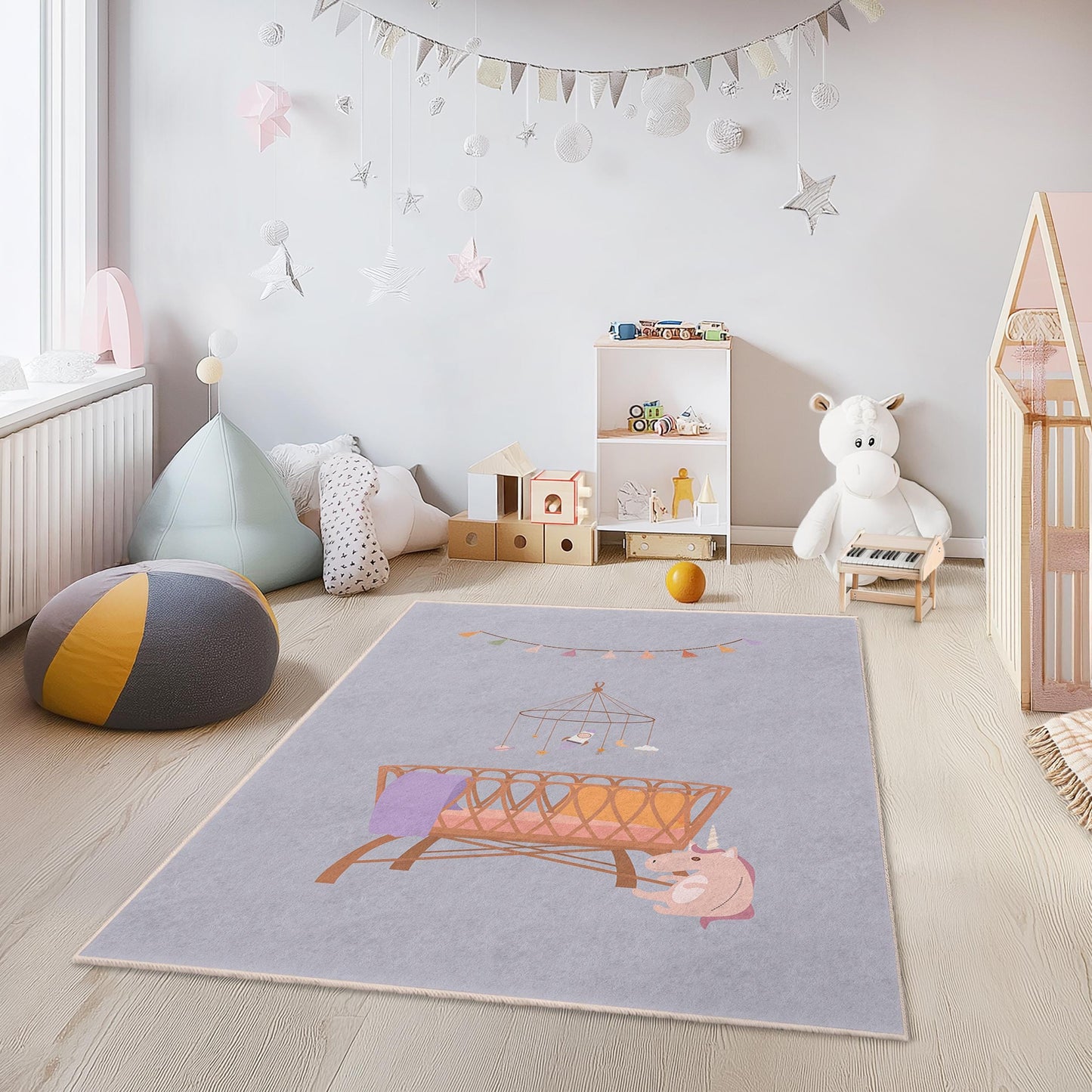 Rechteckiger Kinderteppich „Einhorn-Traum“, niedlicher Einhorn-Kinderzimmerteppich, Spielzimmerdeko, weicher Babyzimmerteppich, Bodenbelag für Kinderzimmer