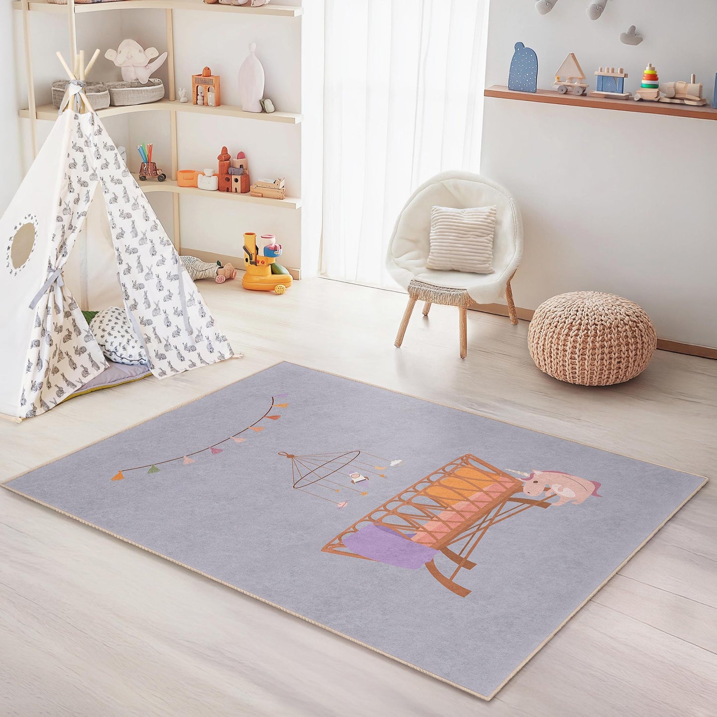 Rechteckiger Kinderteppich „Einhorn-Traum“, niedlicher Einhorn-Kinderzimmerteppich, Spielzimmerdeko, weicher Babyzimmerteppich, Bodenbelag für Kinderzimmer