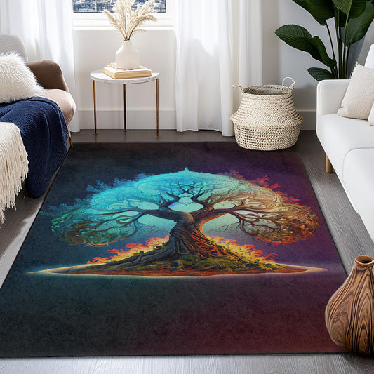 Tree of Life Colorful Rectangular Rug, Nature Inspired Carpet, Living Room Decor, Unique Tree Rug, Eco-Friendly Home Decor