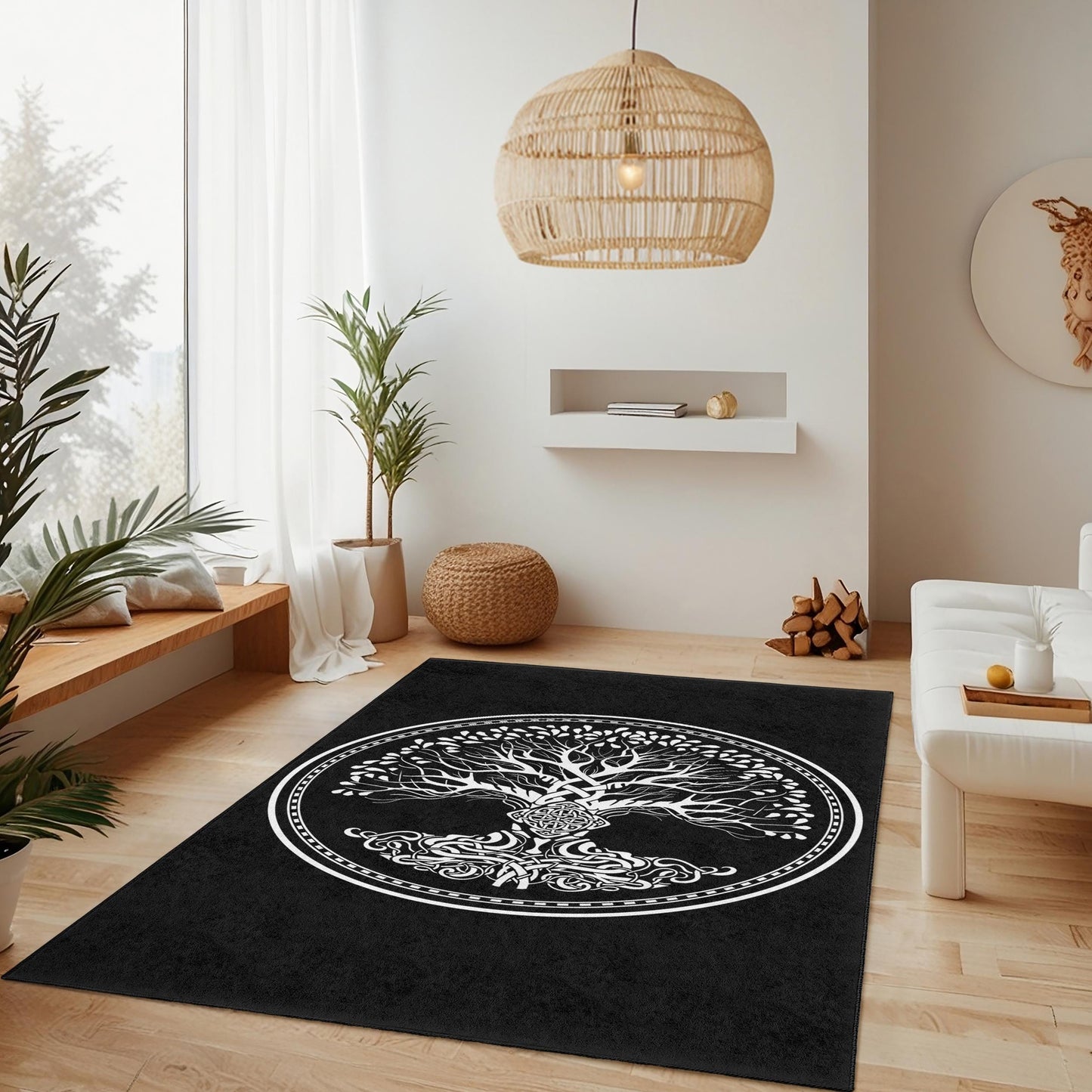 Rechteckiger Teppich mit keltischem Lebensbaum-Motiv, kunstvolles Baumdesign, einzigartige Wohndekoration, naturinspirierte Fußmatte, Wohnzimmerteppich