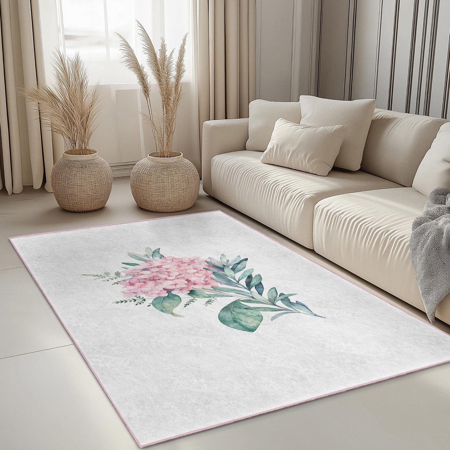 Rechteckiger Teppich mit weichem Blumenmuster, rosa Blumenteppich für Wohnzimmer, Wohnaccessoires, gemütlicher Schlafzimmerteppich, elegantes Blumendesign