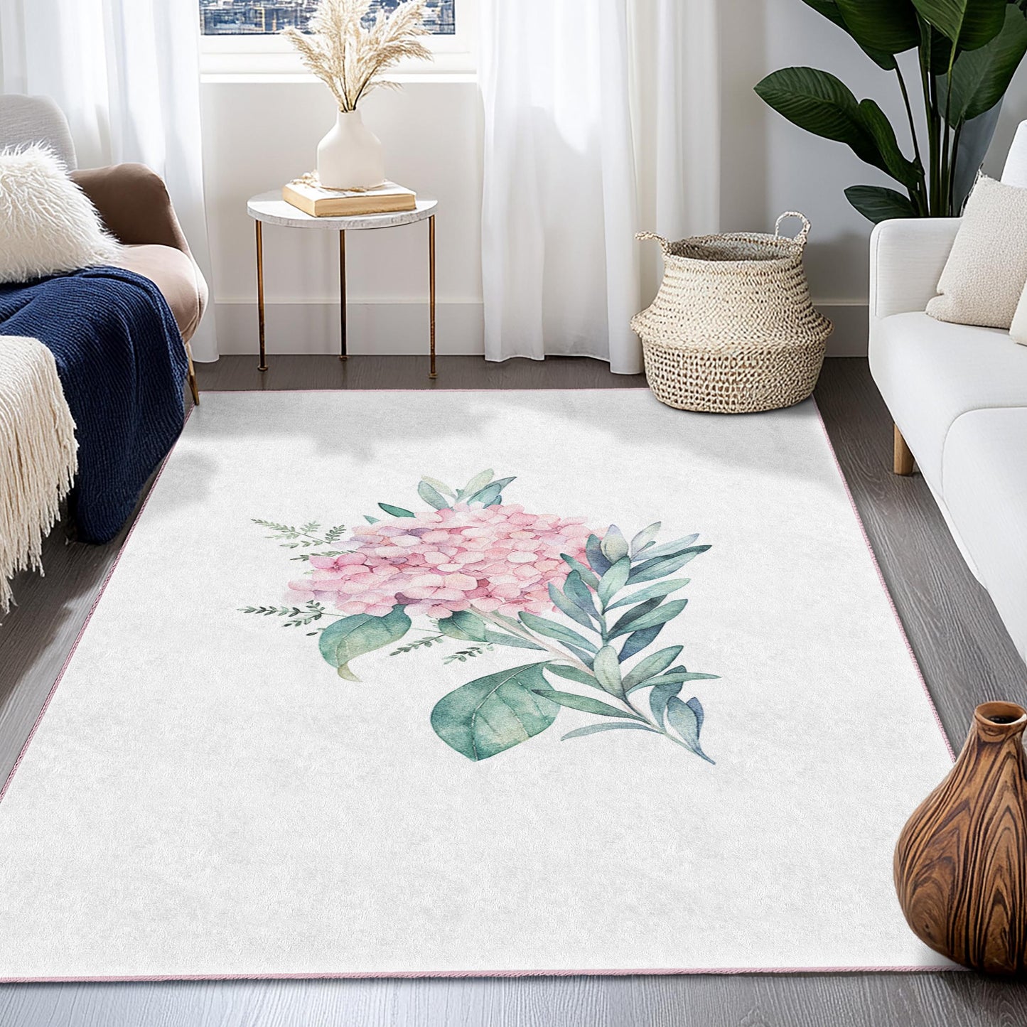 Rechteckiger Teppich mit weichem Blumenmuster, rosa Blumenteppich für Wohnzimmer, Wohnaccessoires, gemütlicher Schlafzimmerteppich, elegantes Blumendesign