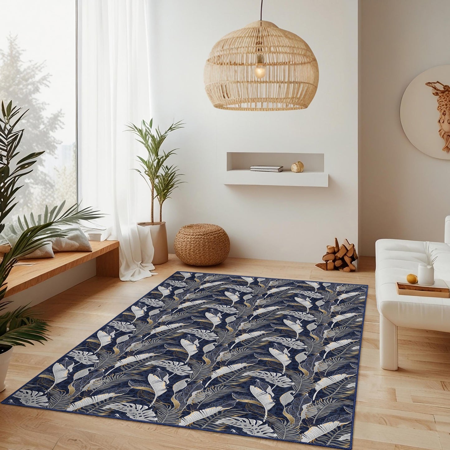Eleganter rechteckiger Teppich mit Blattmuster, Wohnzimmerteppich mit floralem Design, weicher Teppich für die Heimdekoration, moderner ästhetischer Teppich