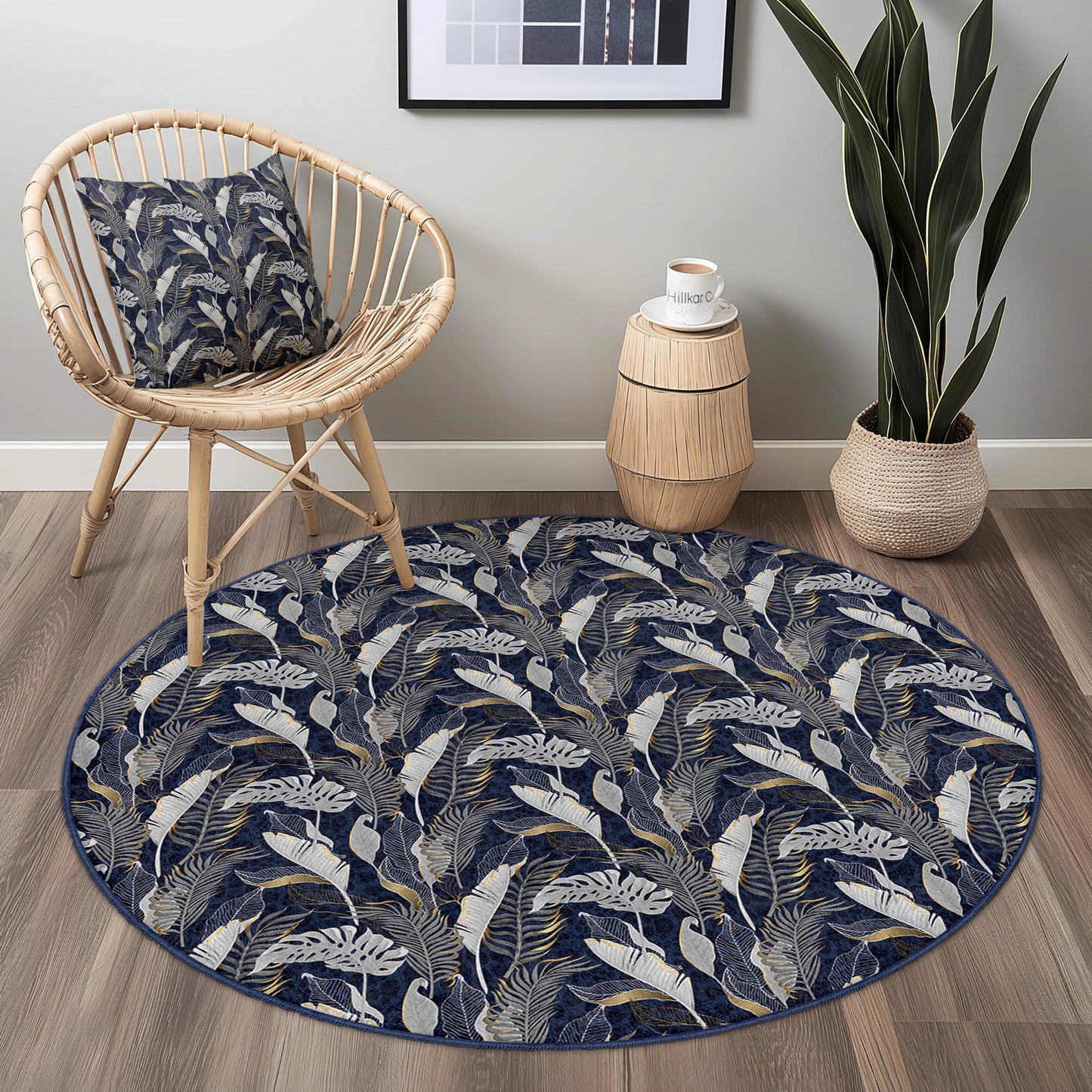 Eleganter runder Teppich mit Blattmuster, floraler runder Teppich für das Wohnzimmer, Boho-Dekor, runde Matte für den Innenbereich, weicher runder Teppich