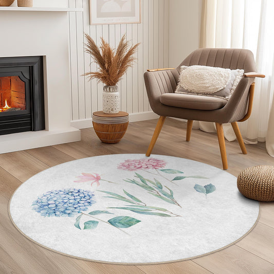 Beautiful Floral Round Area Rug, Watercolor Flower Design, Round Living Room Carpet, Decorative Round Rug, Elegant Home Decor
