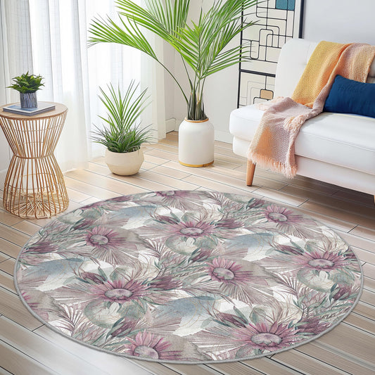 Floral Round Area Rug, Elegant Round Carpet, Living Room Decor, Boho Chic Rug, Home Interior Design, Modern Round Rug