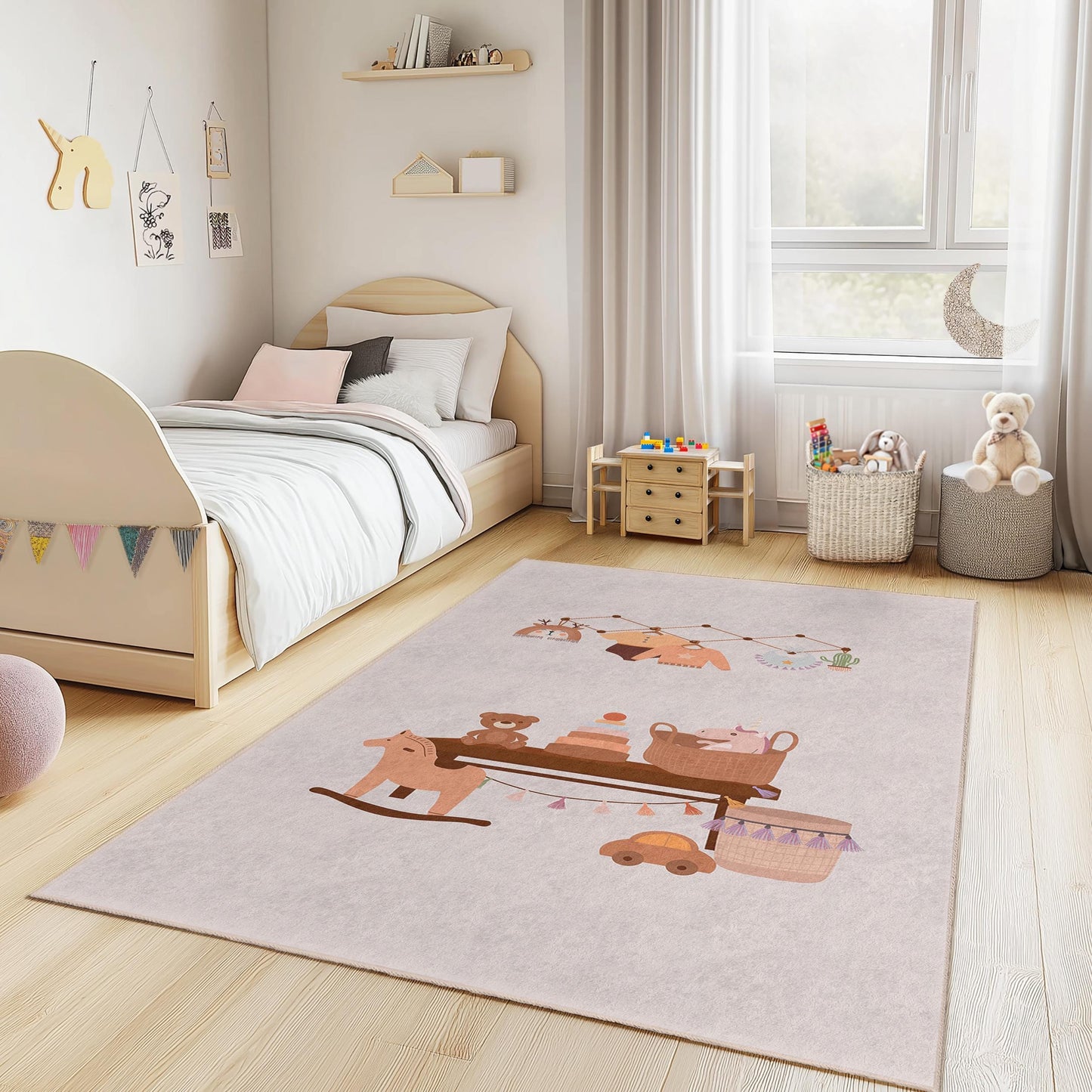 Niedlicher pastellfarbener Kinderzimmerteppich, bezaubernder Spielteppich fürs Kinderzimmer, rechteckige Spielmatte, weicher Babyzimmerteppich, interaktiver Kleinkinderteppich