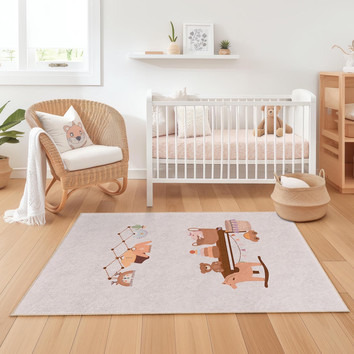 Niedlicher pastellfarbener Kinderzimmerteppich, bezaubernder Spielteppich fürs Kinderzimmer, rechteckige Spielmatte, weicher Babyzimmerteppich, interaktiver Kleinkinderteppich