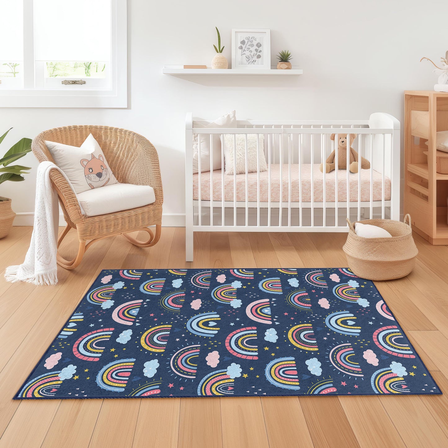 Rechteckiger Kinderteppich „Regenbogenträume“, bunter Regenbogen-Teppich, Spielzimmer-Dekoration, Kinderzimmerteppich