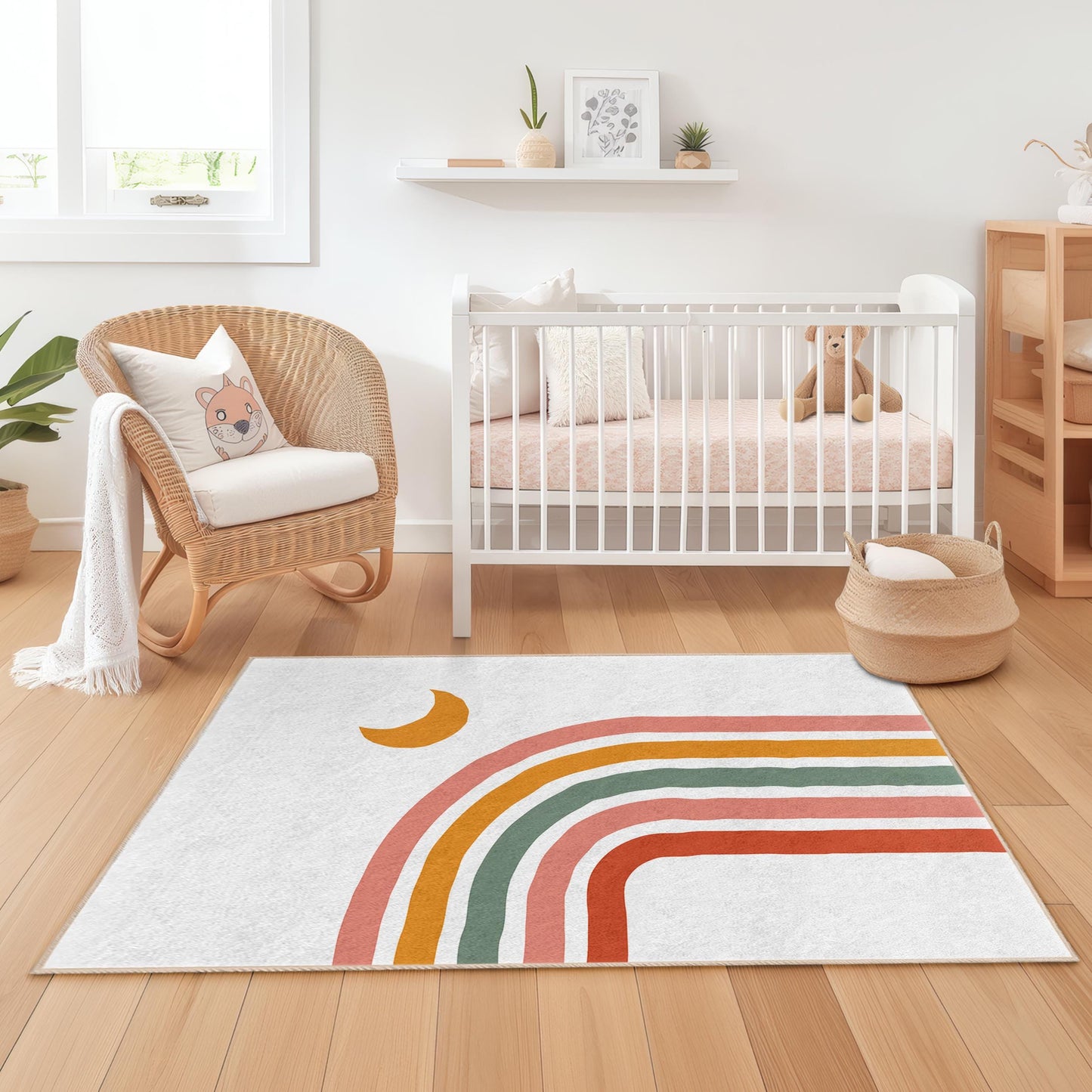 Bunter Regenbogen-Kinderteppich, rechteckiger Spielzimmerteppich, Kinderzimmerdeko, weicher Kinderteppich, Spielmatte für Kleinkinderzimmer