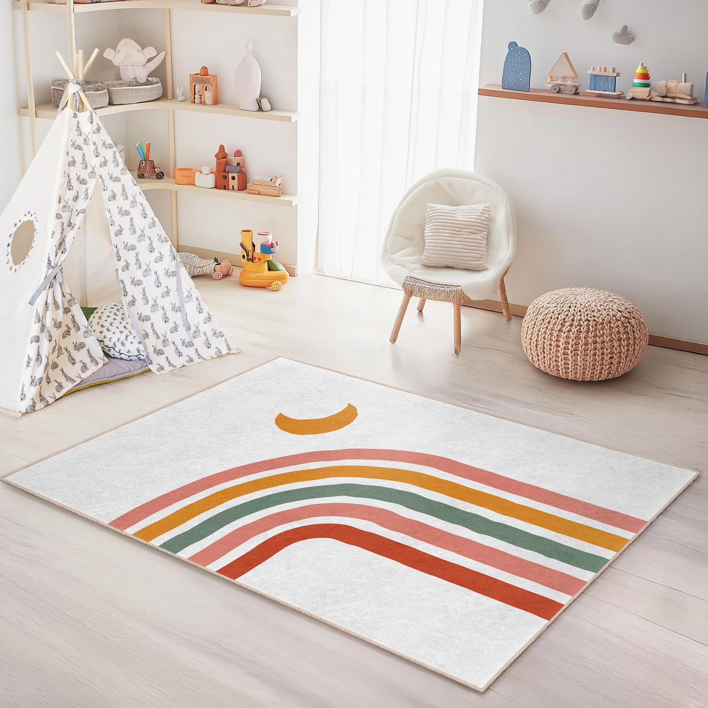 Bunter Regenbogen-Kinderteppich, rechteckiger Spielzimmerteppich, Kinderzimmerdeko, weicher Kinderteppich, Spielmatte für Kleinkinderzimmer