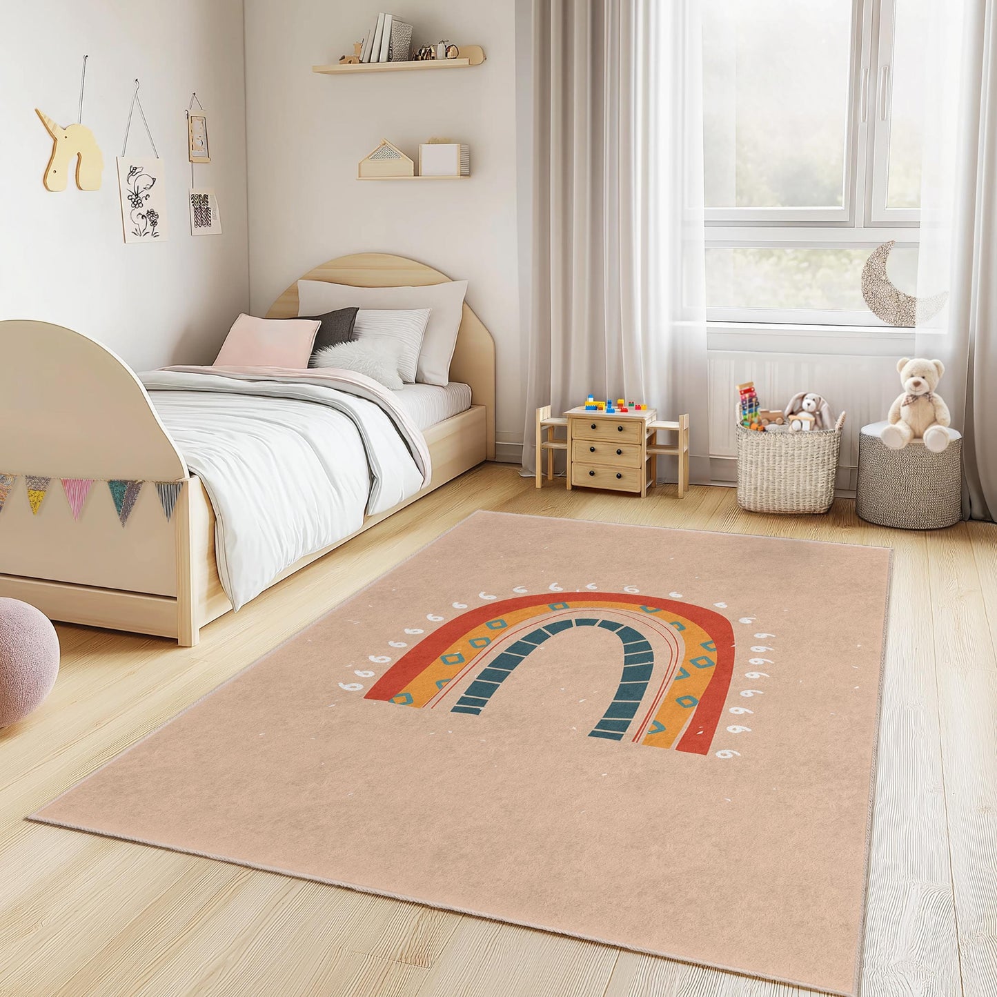Rechteckiger Kinderteppich mit Regenbogenmuster, bunter Kinderzimmerteppich, Spielzimmerdekoration, Spielmatte fürs Kinderzimmer, weicher Kinderteppich