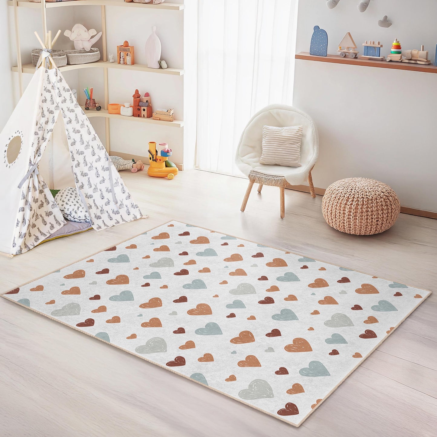 Rechteckiger Kinderteppich mit Herzmuster, weicher Kinderzimmerteppich, niedliche Herzdeko für Kinderzimmer, Spielzimmerteppich, Babyzimmerteppich