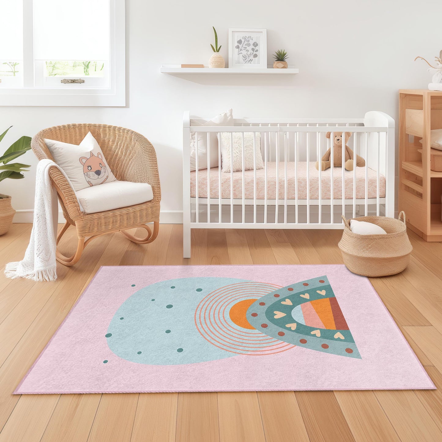 Regenbogenfarbener Bogenteppich fürs Kinderzimmer, bunter Spielzimmerteppich, rechteckiger Kinderzimmerteppich, weiche Kinderzimmerdekoration, farbenfrohe Kindermatte