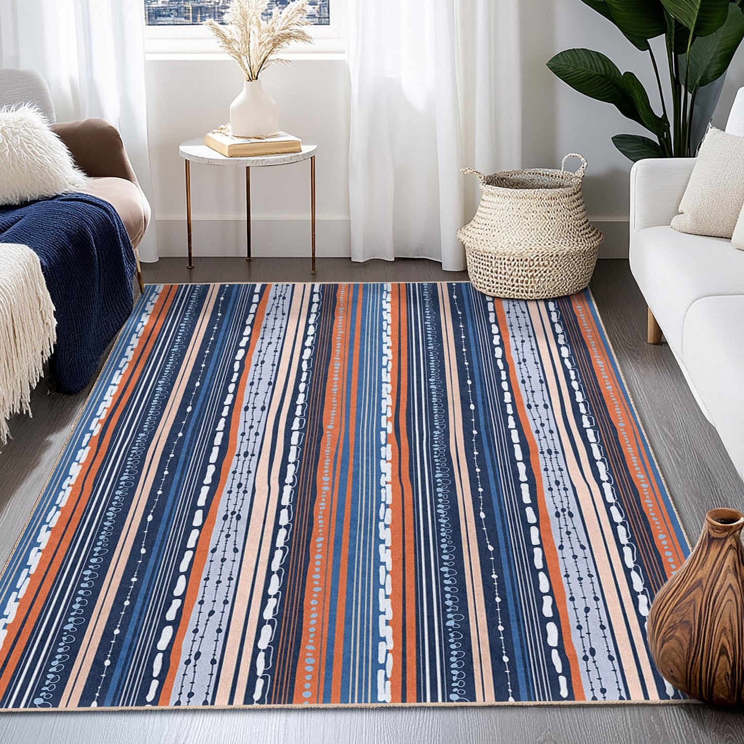 Eleganter, gestreifter rechteckiger Teppich, modernes geometrisches Design, weicher Wohnzimmerteppich, dekorative Fußmatte für Zuhause