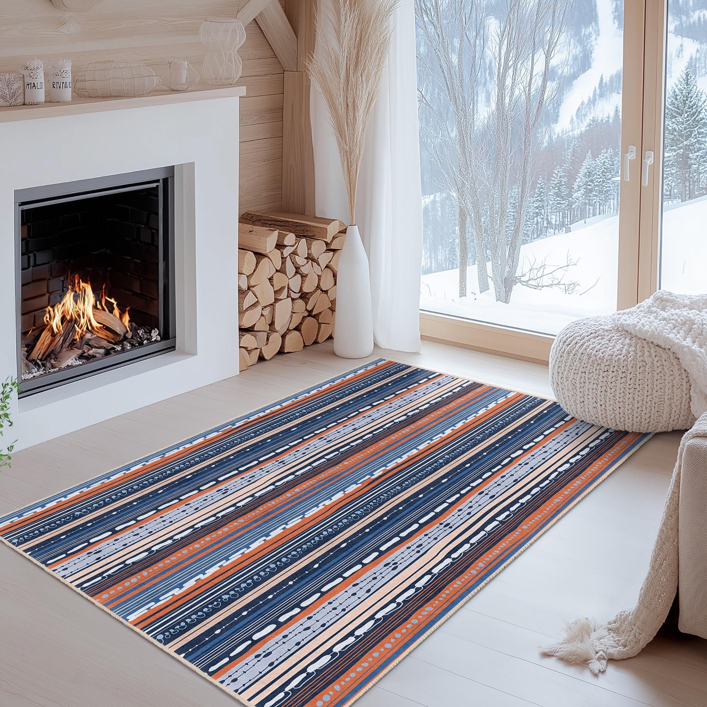 Eleganter, gestreifter rechteckiger Teppich, modernes geometrisches Design, weicher Wohnzimmerteppich, dekorative Fußmatte für Zuhause
