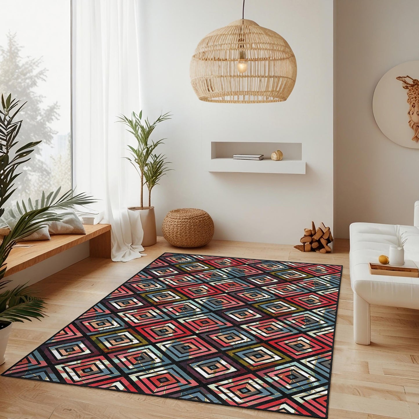 Rechteckiger Teppich mit geometrischem Muster, moderner Teppich im Rautenmuster, stilvoller Wohnzimmerteppich, Wohnaccessoire, Schlafzimmerteppich