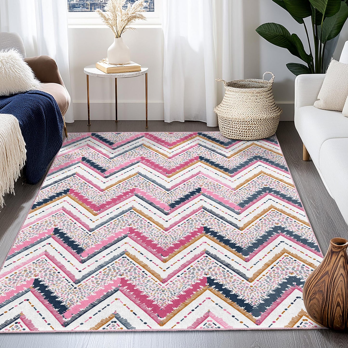 Chevron Pattern Rectangular Area Rug, Modern Geometric Carpet, Soft Living Room Rug, Stylish Home Decor, Elegant Floor Mat