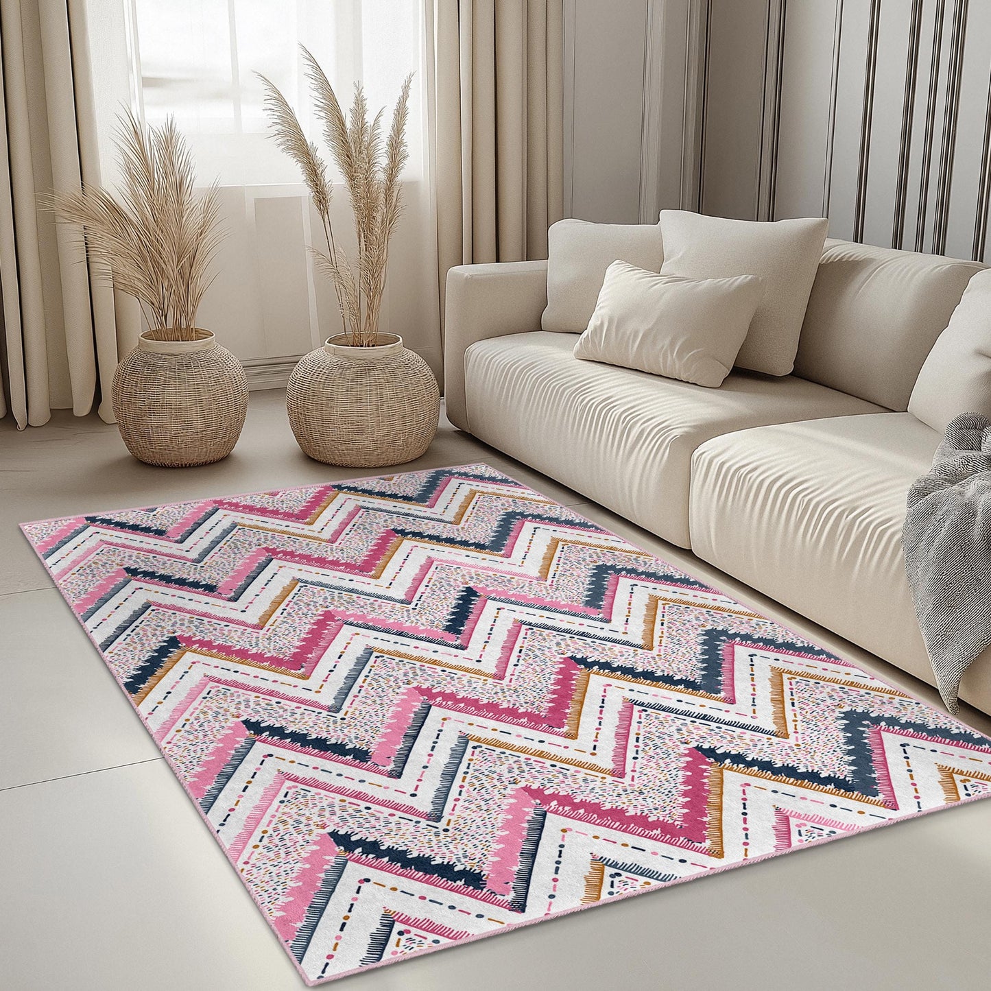Rechteckiger Teppich mit Chevron-Muster, moderner geometrischer Teppich, weicher Wohnzimmerteppich, stilvolle Wohndekoration, elegante Fußmatte
