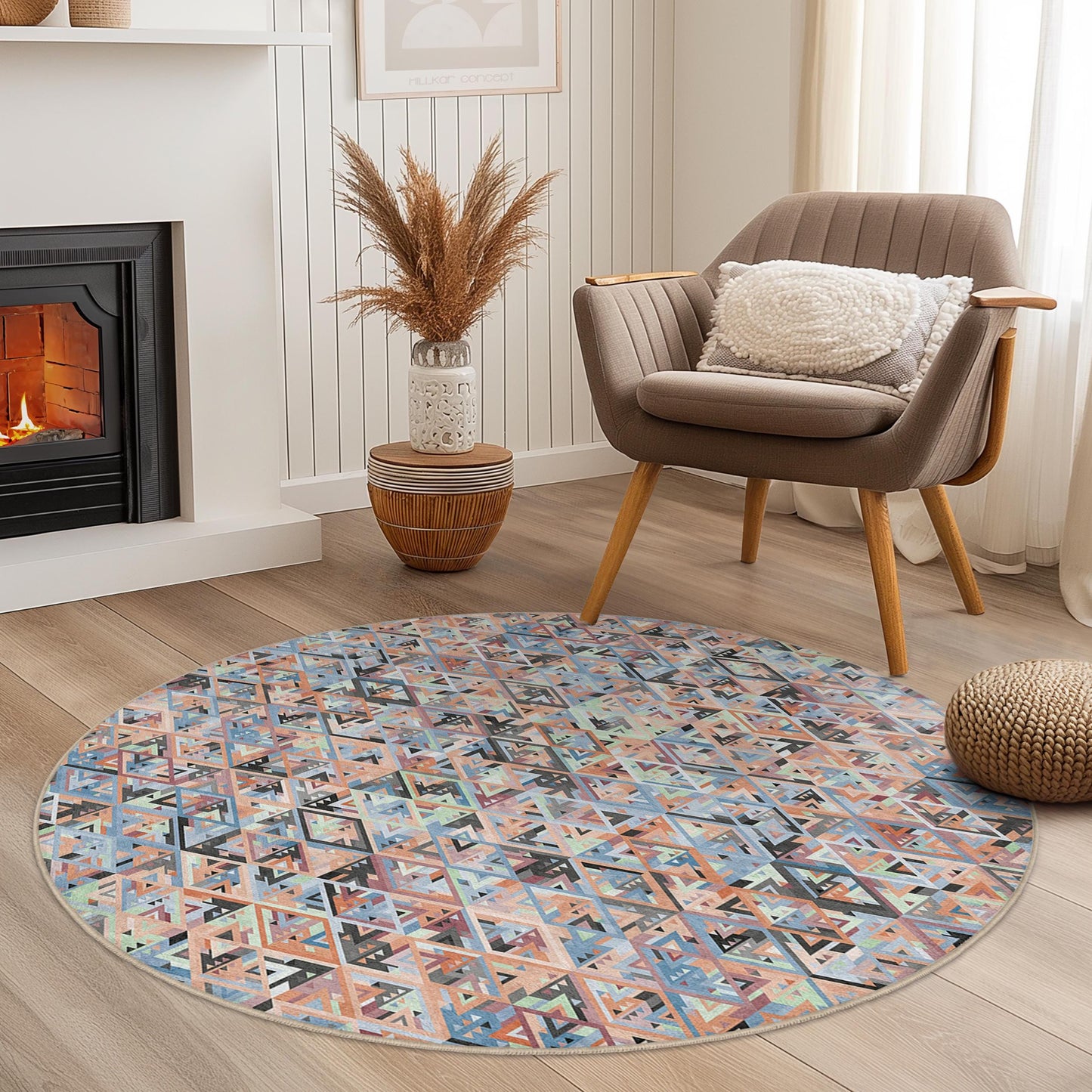 Geometrischer runder Teppich: Moderner Boho-Wohnzimmerteppich