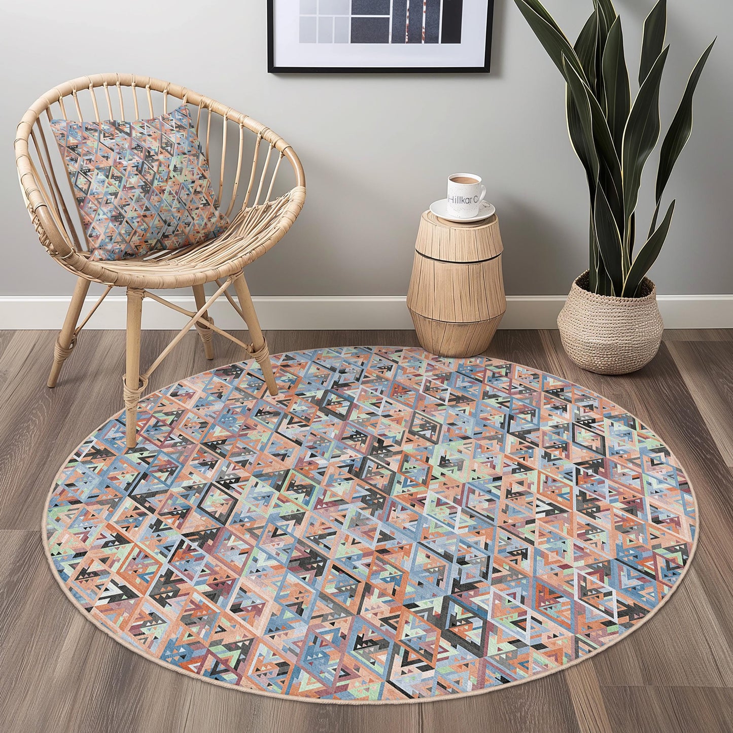 Geometric Round Area Rug: Modern Boho Living Room Carpet