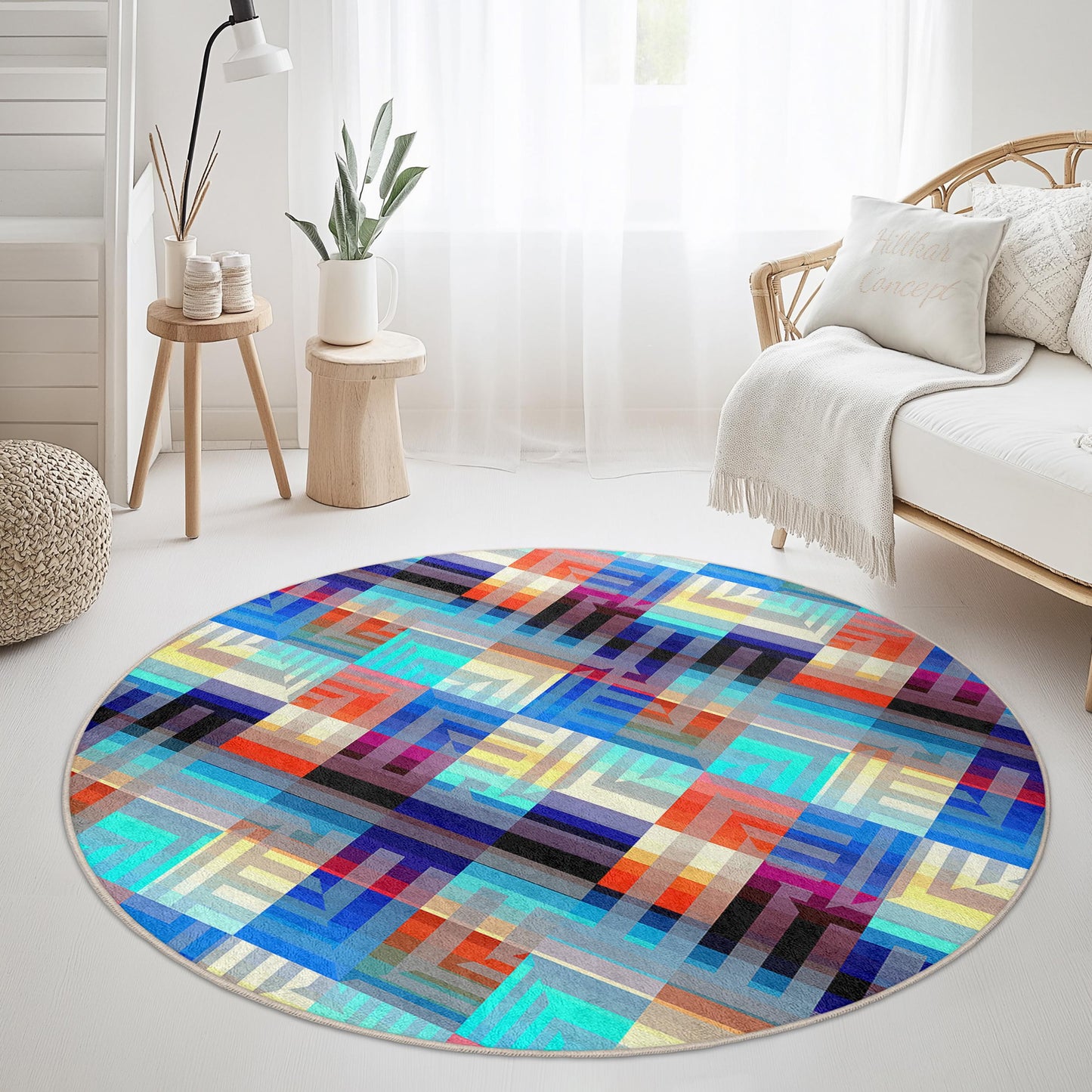 Stilvoller, geometrischer, runder Teppich, moderner abstrakter runder Teppich, Heimdekor-Teppich, weicher runder Teppich für Wohnzimmer, Schlafzimmer und Büro