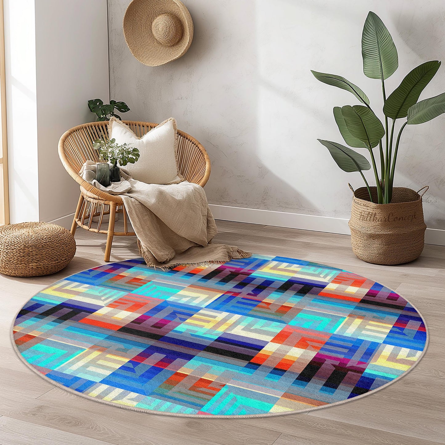 Stilvoller, geometrischer, runder Teppich, moderner abstrakter runder Teppich, Heimdekor-Teppich, weicher runder Teppich für Wohnzimmer, Schlafzimmer und Büro